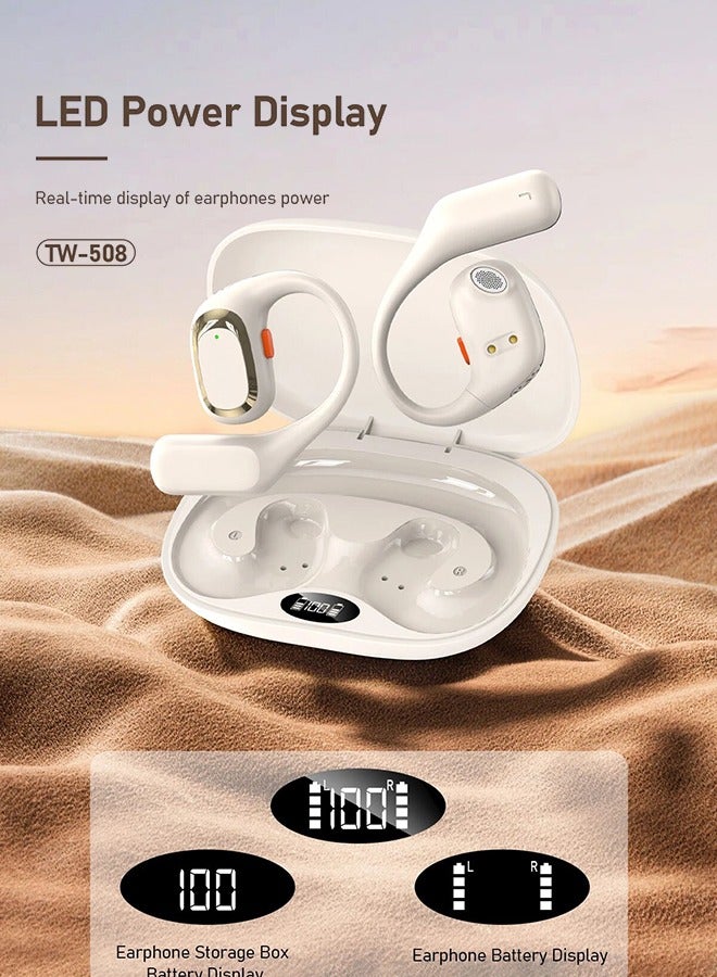 Beige Bone Conduction Wireless Earphones  Type-C interface charging,BT5.4 full upgrade,lossless transmission more faster.Active noise reduction,binocular bilateral clear call,a new upgrade stereo dual channelThe LED power supply shows the battery level.Compatible with iphone,ipad,most Android devices - Image 5